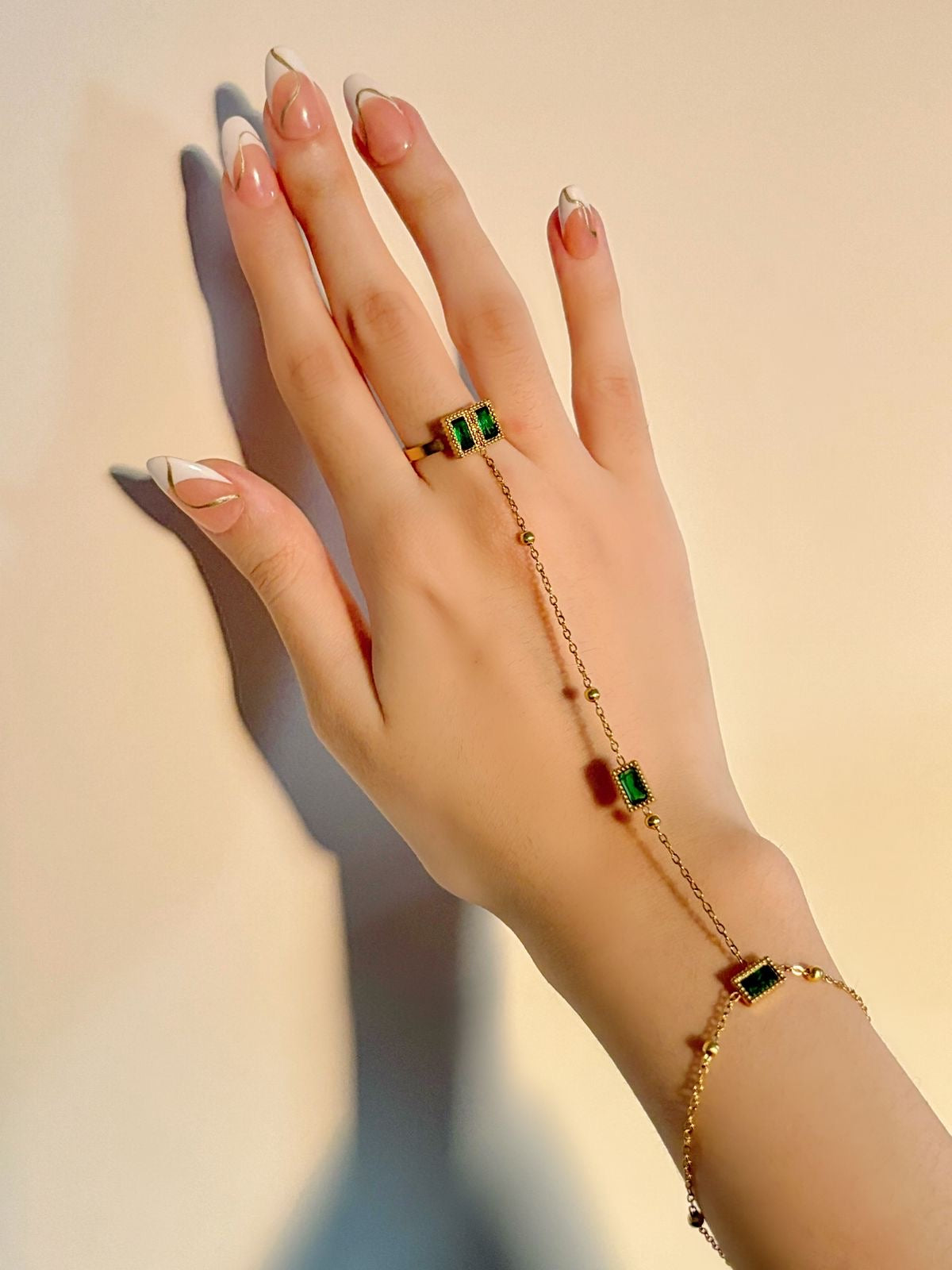 Green emerald zirconia stones hand chain bracelet