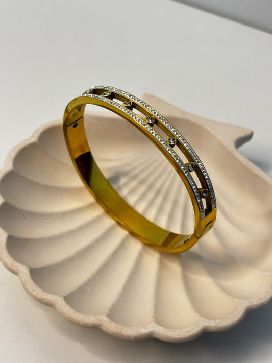 gold-toned zirconia stainless steel bangle