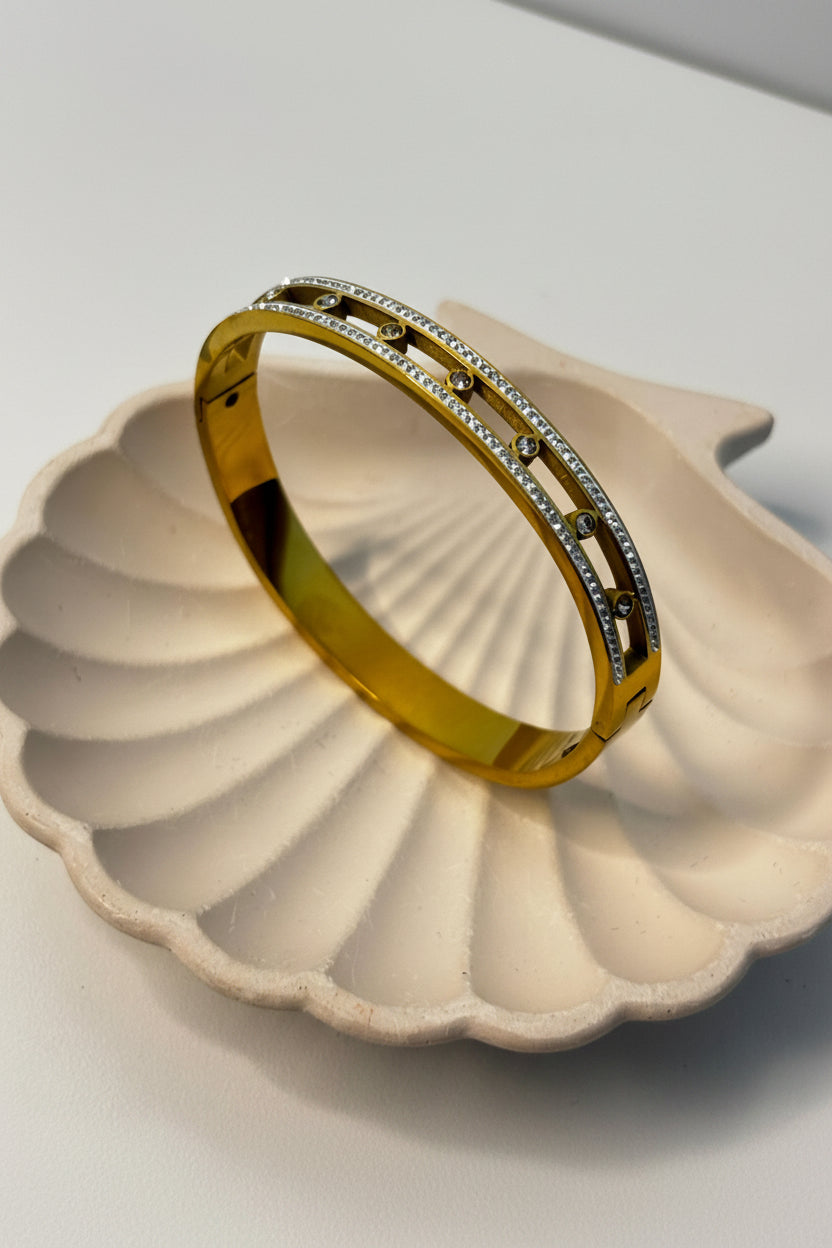 gold-toned zirconia stainless steel bangle
