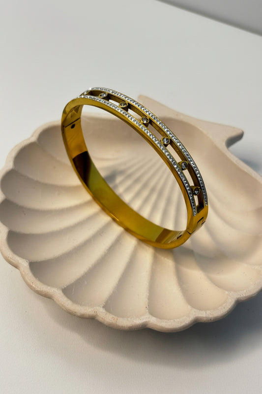 gold-toned zirconia stainless steel bangle