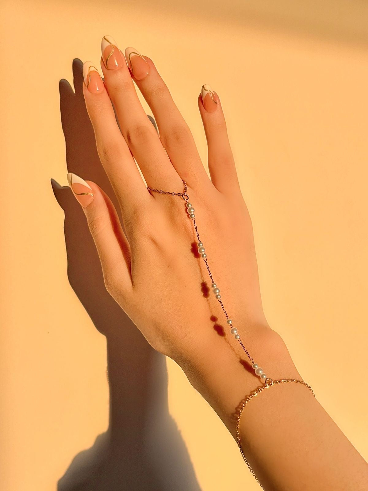 White pearl Beaded hand chain bracelet