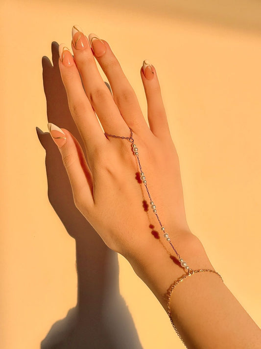 White pearl Beaded hand chain bracelet