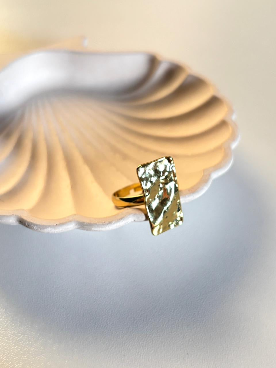 Textured Rectangle Gold Adjustable Ring