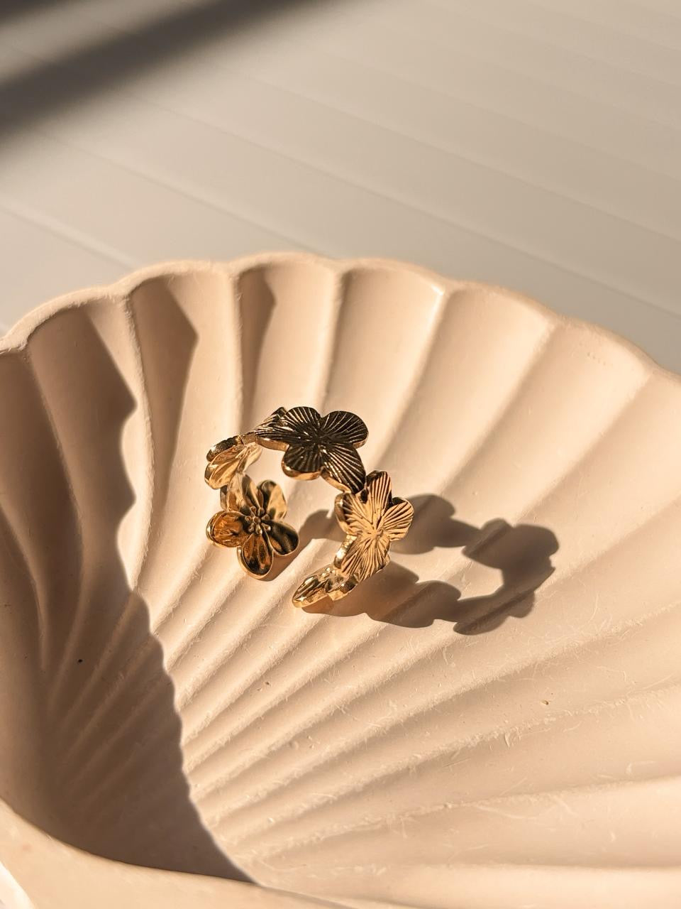 Golden Flower Cuff Adjustable Ring