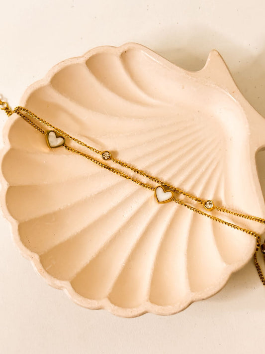 Double-Layer Heart Charms with Mother-of-Pearl Inlays anklet/bracelet