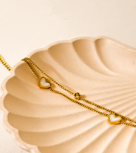 Double-Layer Heart Charms with Mother-of-Pearl Inlays anklet/bracelet