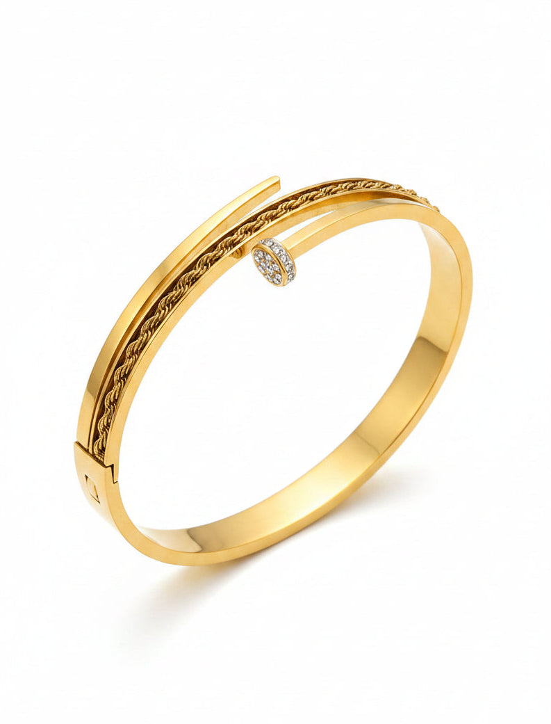 Modern edge gold-plated nail bangle bracelet