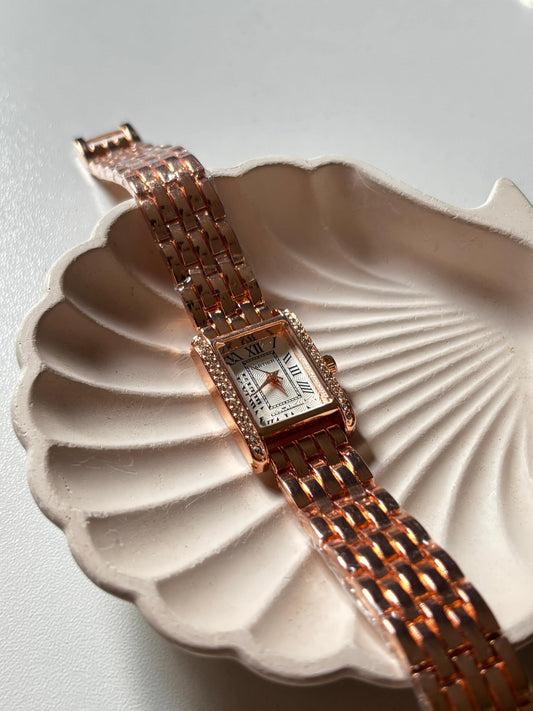 Rosé Crystal Rectangular Watch
