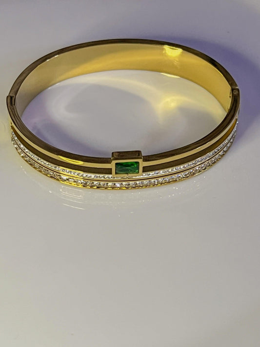 Green Bling Triple Layer 18K Gold Bracelet Handcuff