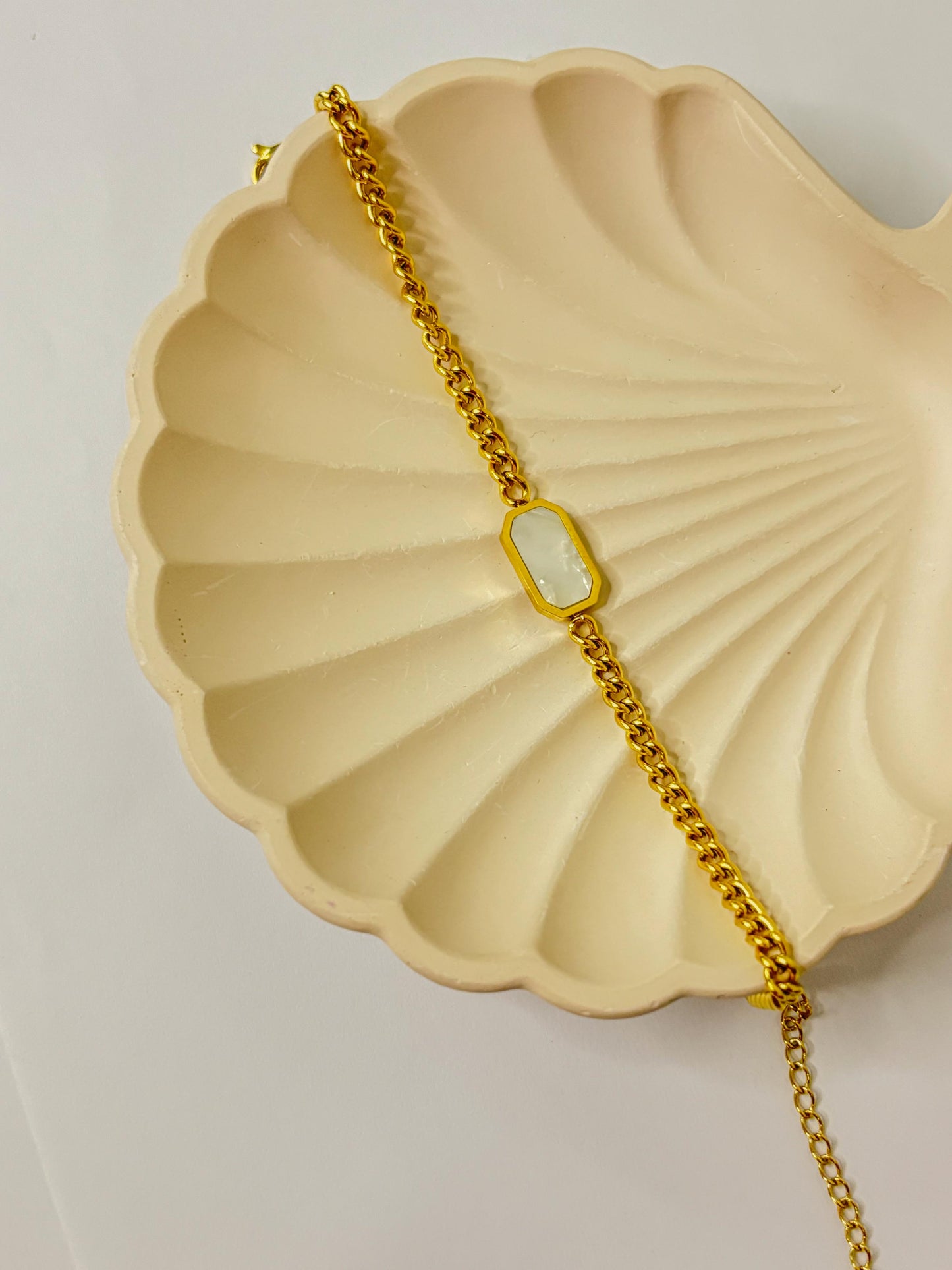 Stainless White Rectangular Gemstone Bracelet