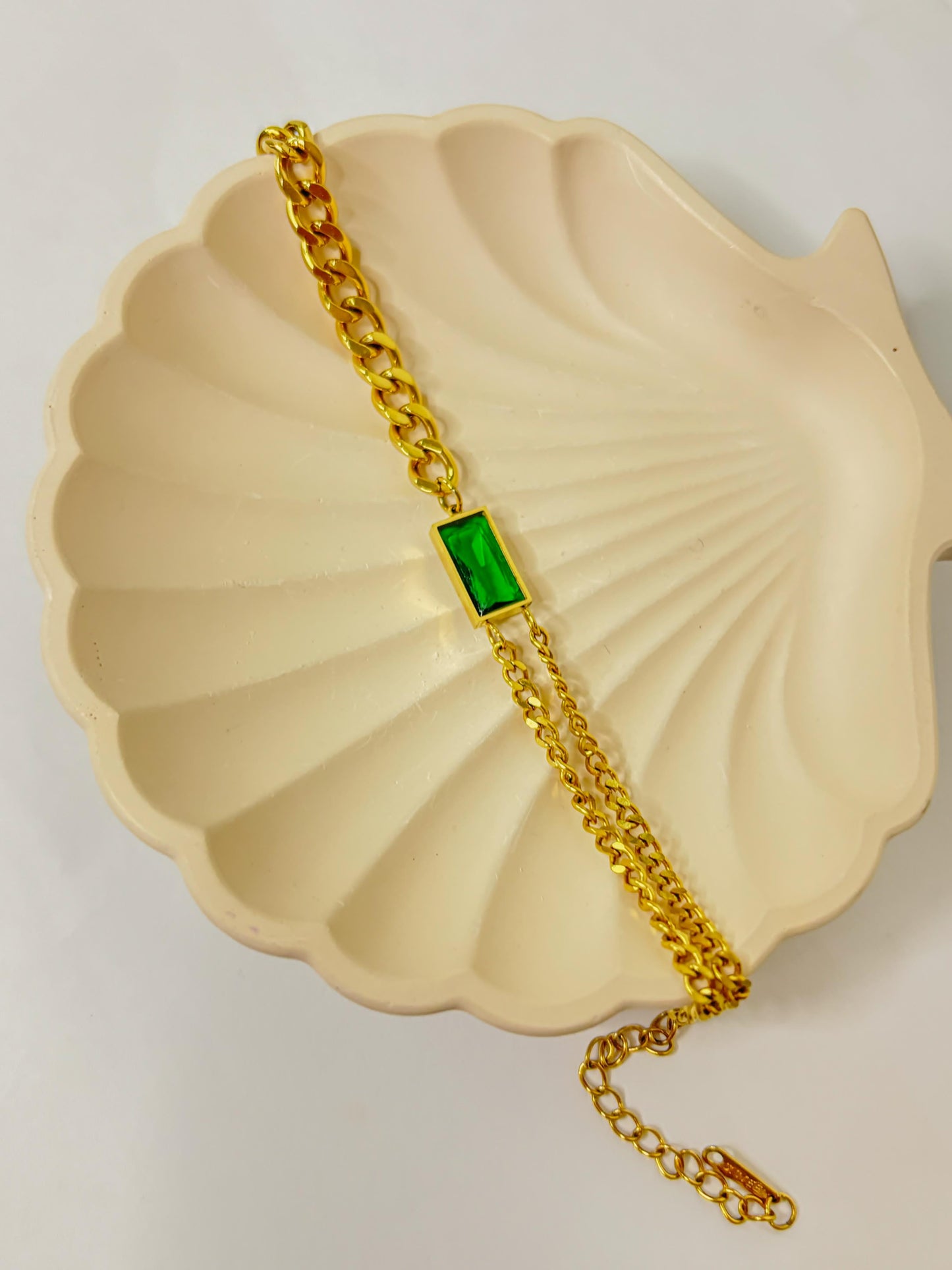 Charming Emerald Stone Cubic Chain Bracelet