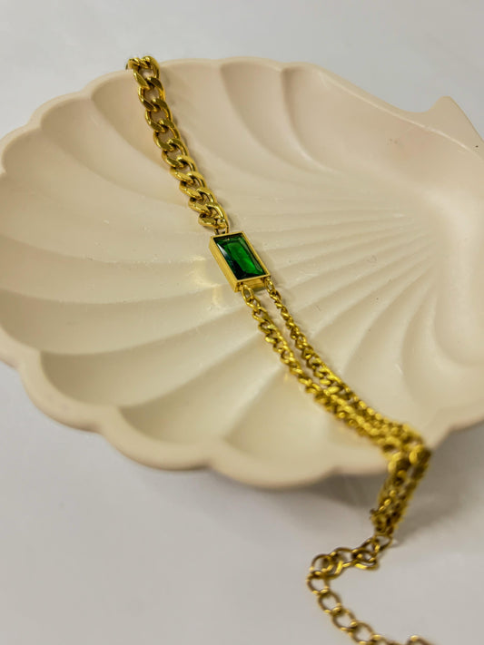 Charming Emerald Stone Cubic Chain Bracelet