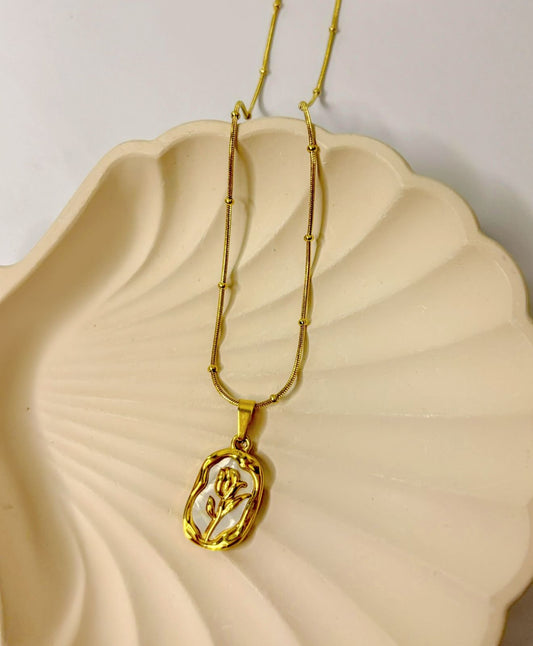 Vintage Rose flower embossed pendent