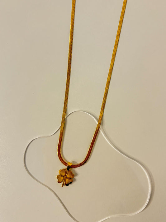 Golden Luck Clover Pendant Necklace with Sleek Snake Chain
