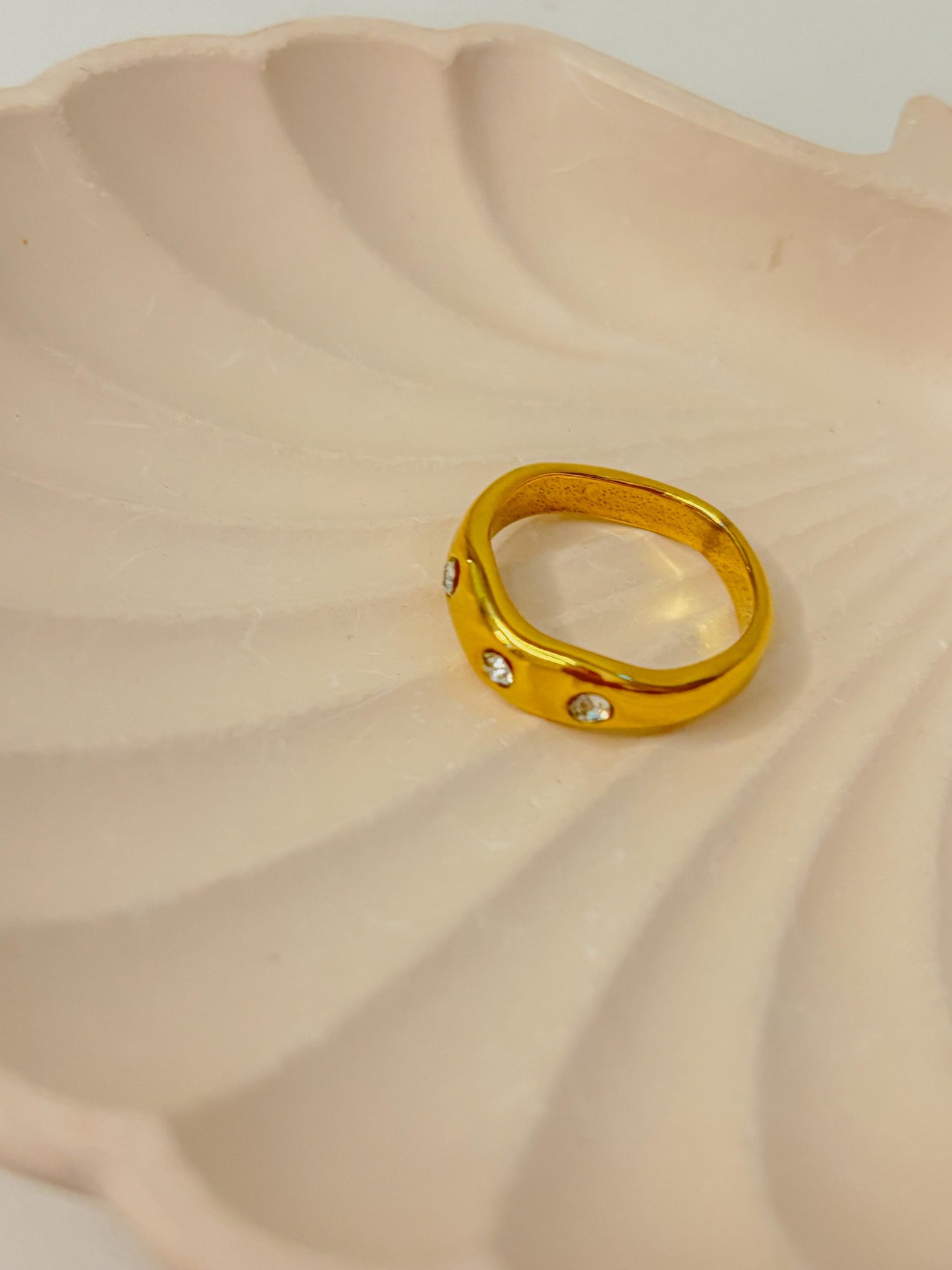 Tri Stone 18K Gold Plated Ring