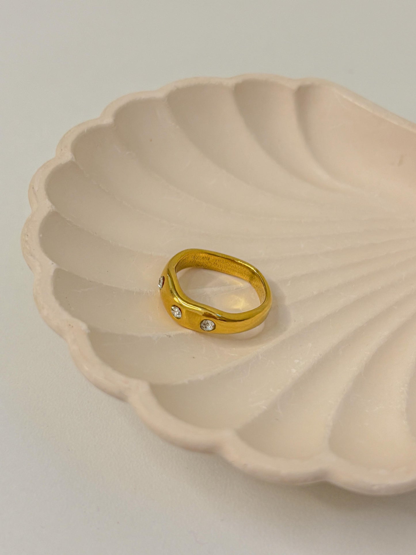 Tri Stone 18K Gold Plated Ring