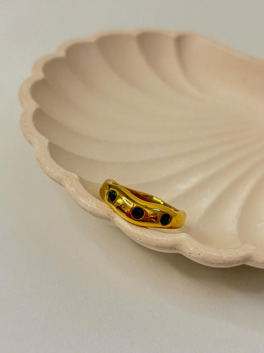 Tri Stone 18K Gold Plated Ring