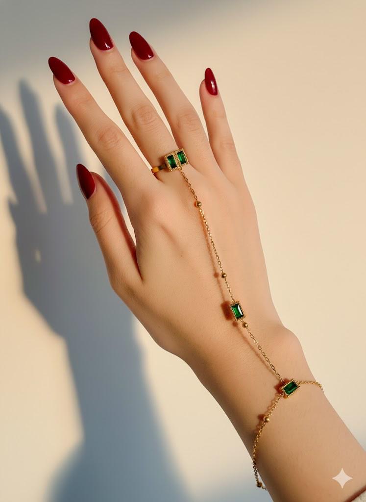 Green emerald zirconia stones hand chain bracelet