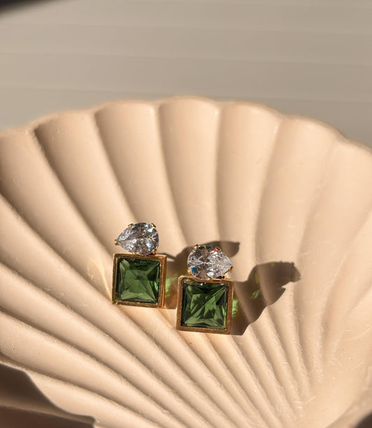 Emerald Crystal Diamond Earrings