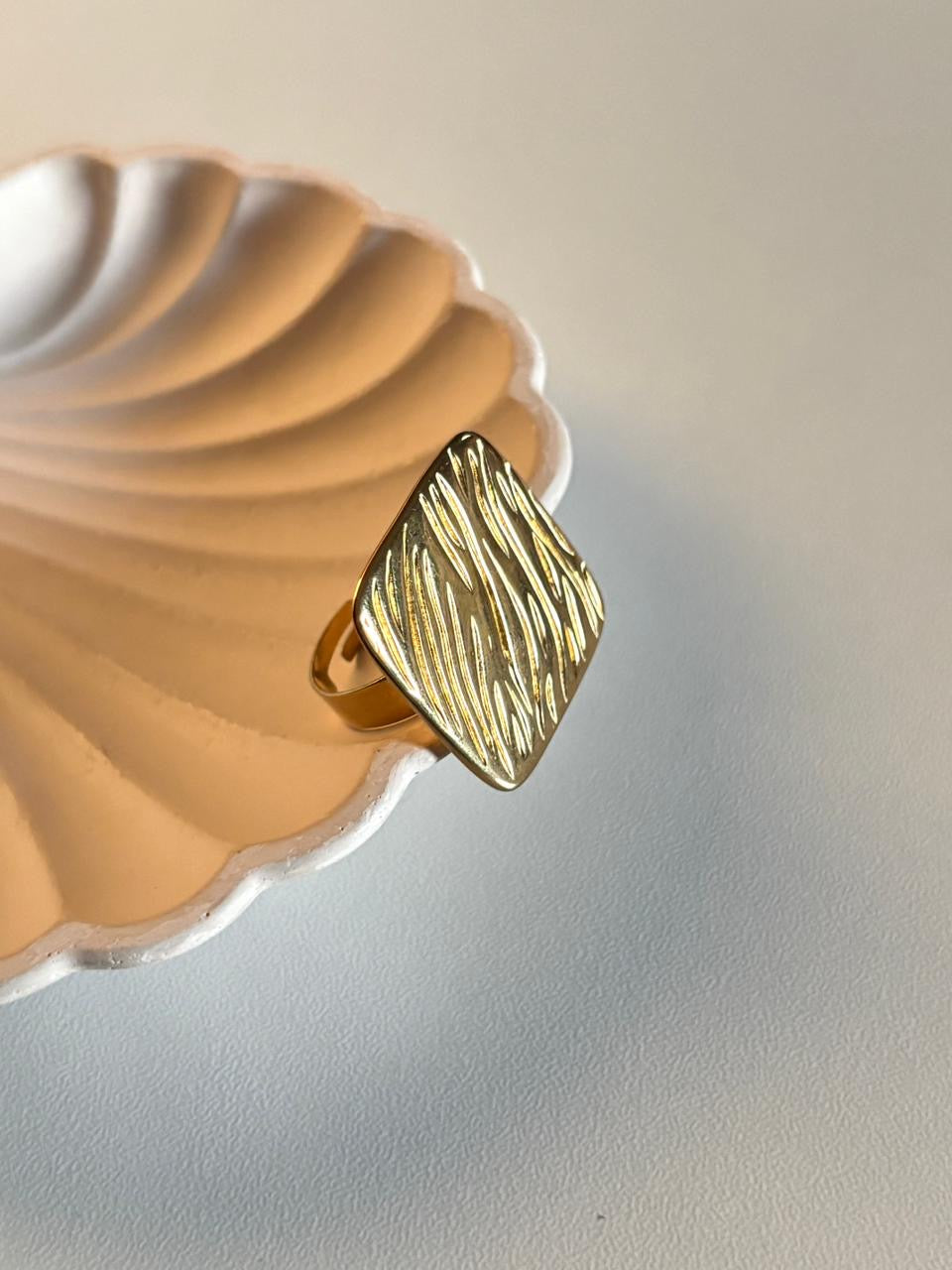 Textured Gold Diamond-Shaped Adjustable Ring