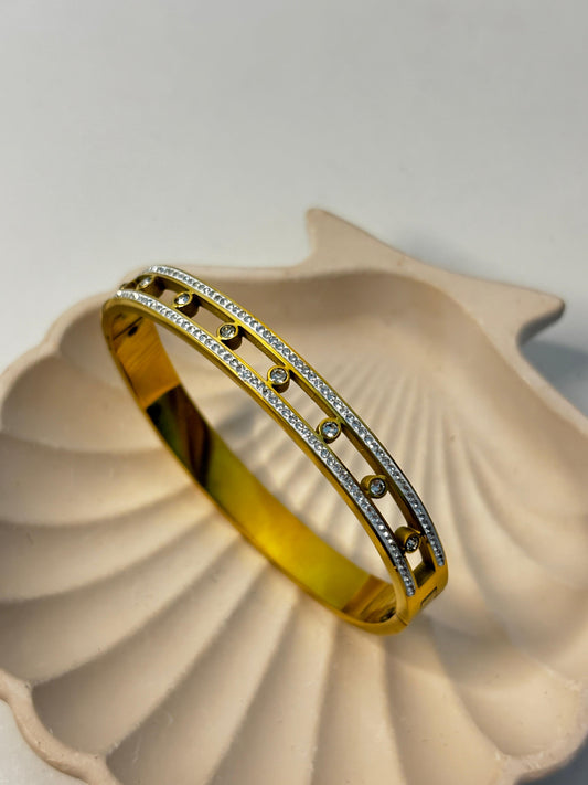 gold-toned zirconia stainless steel bangle