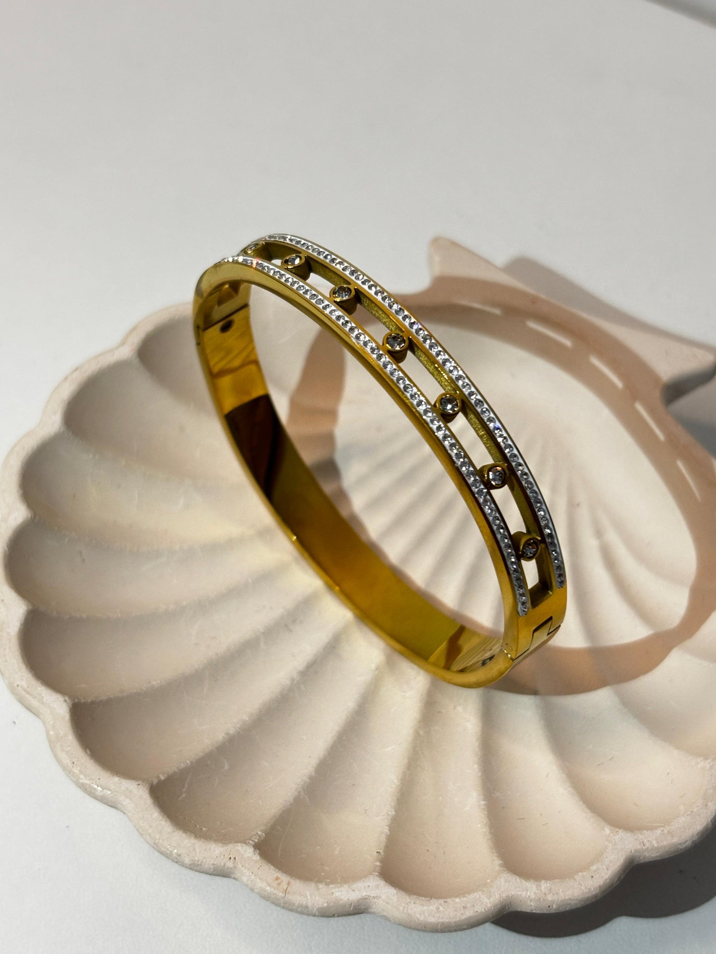 gold-toned zirconia stainless steel bangle