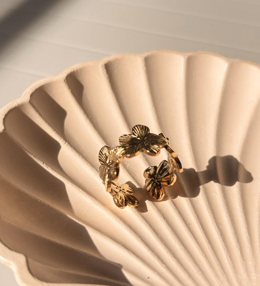 Golden Flower Cuff Adjustable Ring