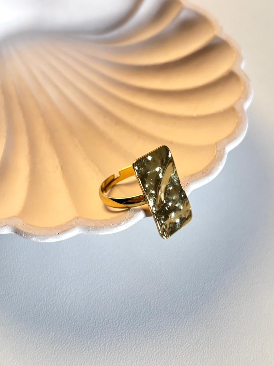 Textured Rectangle Gold Adjustable Ring