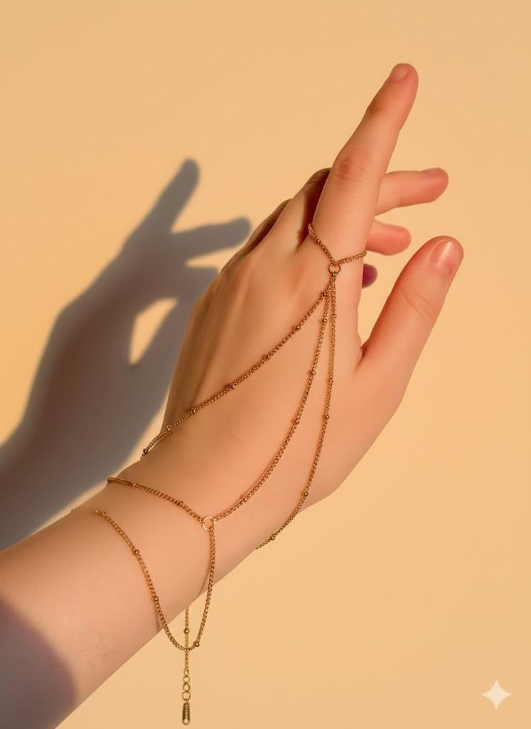 Boho Beaded Dainty Hand Chain Bracelet