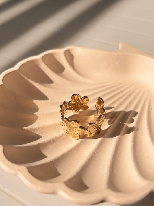 Golden Flower Cuff Adjustable Ring