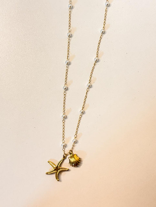 Gold plated starfish and seashell pendants