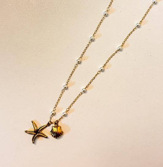 Gold plated starfish and seashell pendants