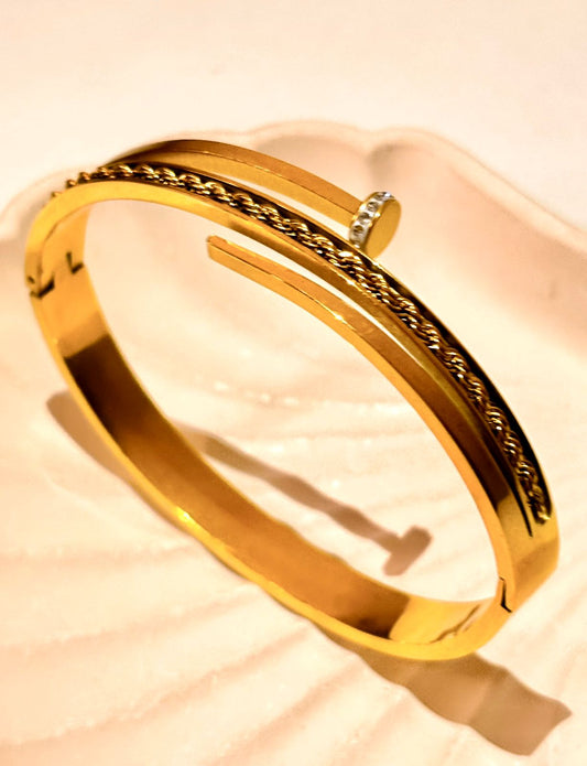 Modern edge gold-plated nail bangle bracelet
