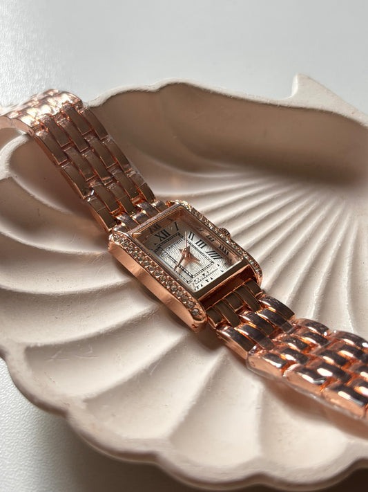 Rosé Crystal Rectangular Watch