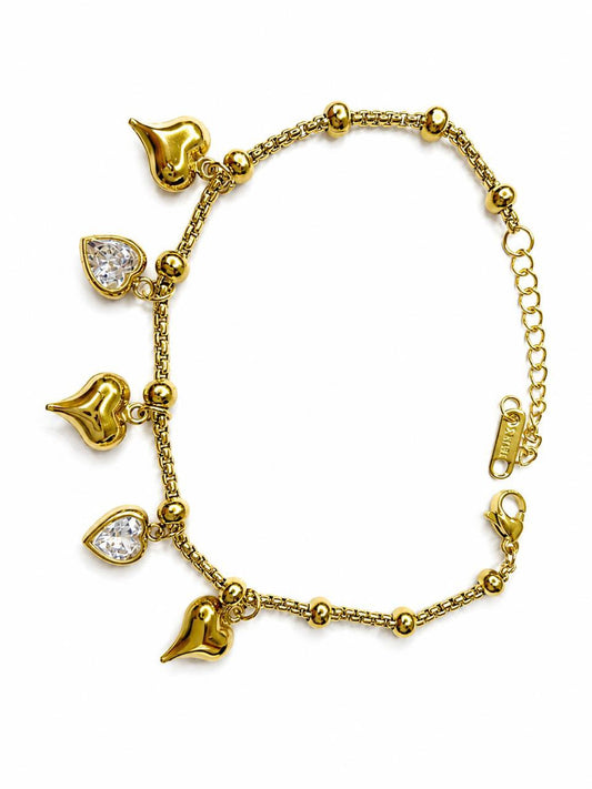 Dangling Heart & CZ Stone Charm bracelet