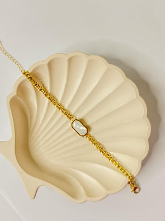 Stainless White Rectangular Gemstone Bracelet