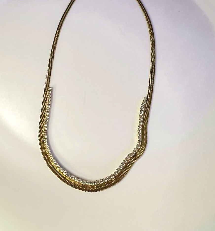 Dazzling Crystal Gold Snake Chain Necklace