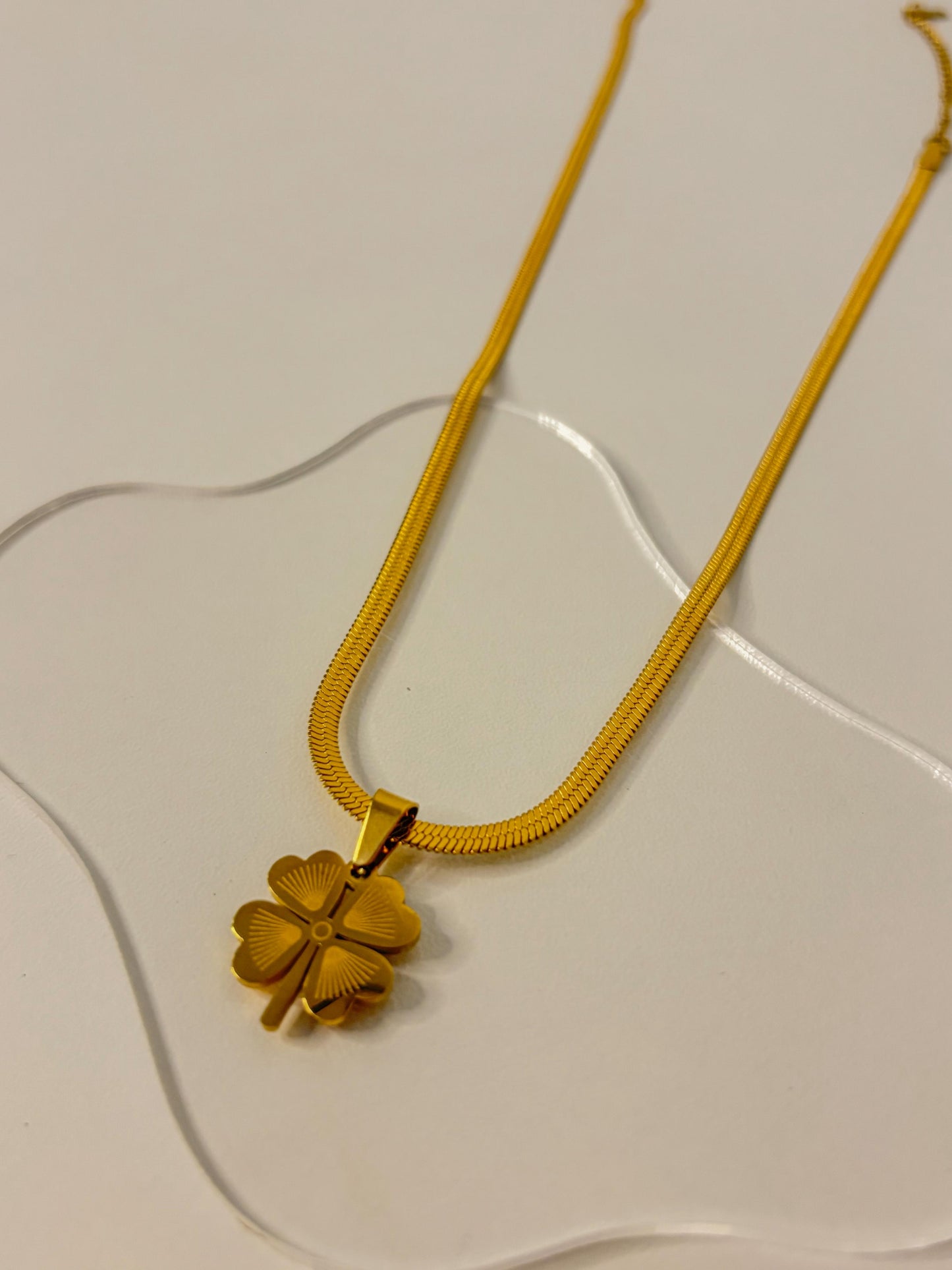 Golden Luck Clover Pendant Necklace with Sleek Snake Chain