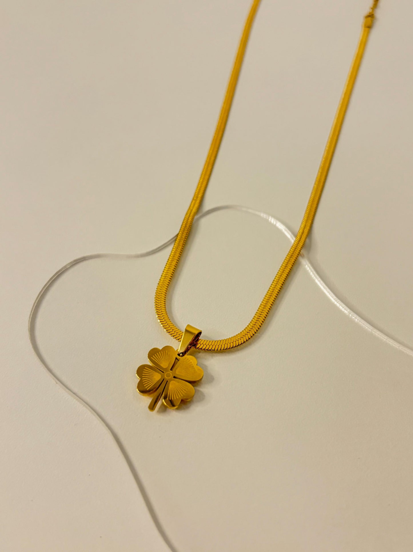 Golden Luck Clover Pendant Necklace with Sleek Snake Chain