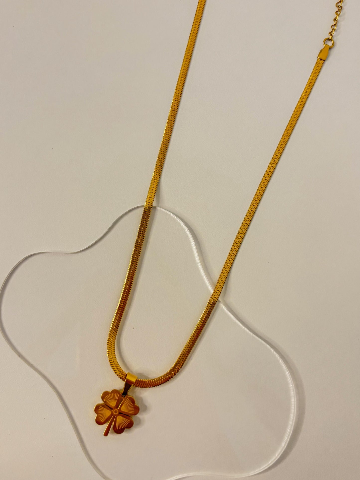 Golden Luck Clover Pendant Necklace with Sleek Snake Chain